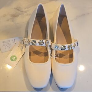 a new day Ivory Mary Jane Flats with Jeweled Strap